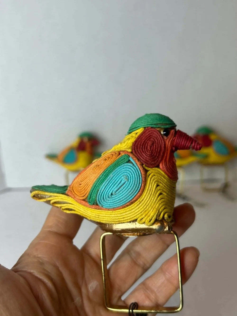 7 Pc Pier 1 Quilled Paper Sparrow Bird Napkin Holders Handmade colorful Kitschy